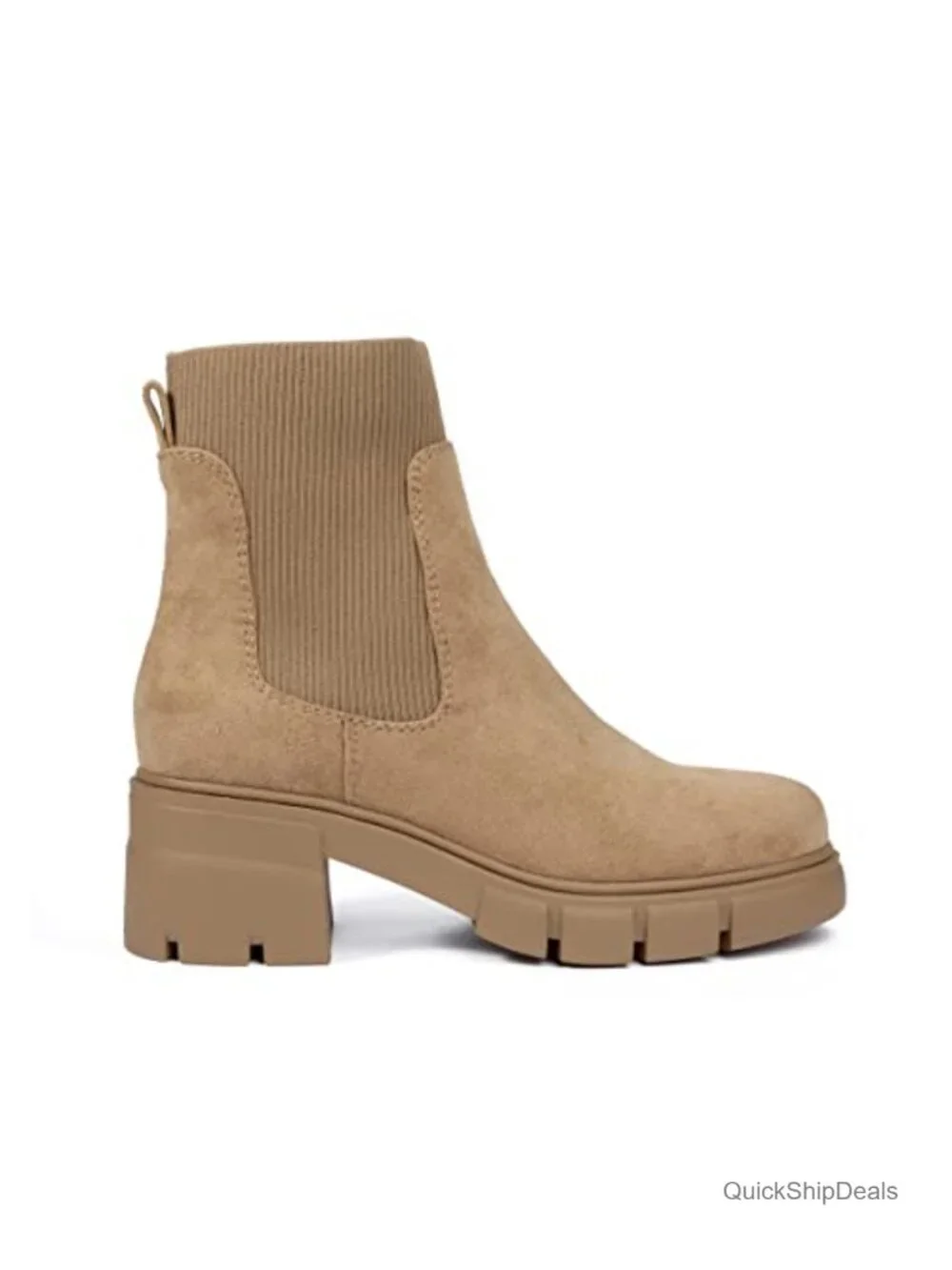 Women's Elastic Chelsea Boots Chunky Block Heel Platform Lug Sole Ankle Booties